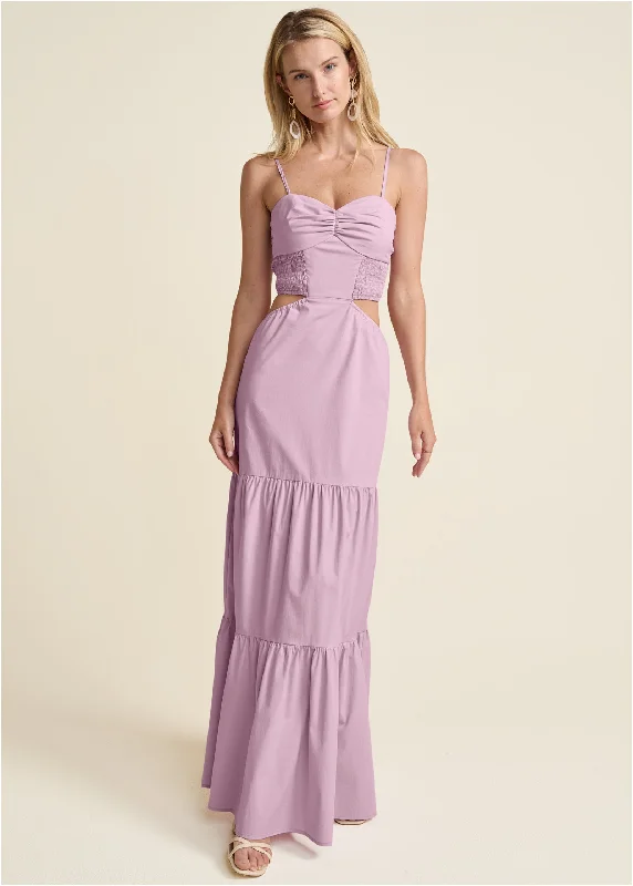 Women's Elegant Clothes Hot Items Cutout Tie-Back Maxi Dress - Light Purple