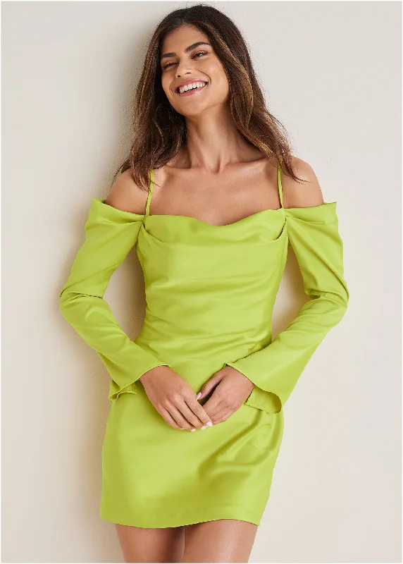 Women's Clothes And Apparel Top Brand Discounts Cowl Neck Mini Dress - Lime