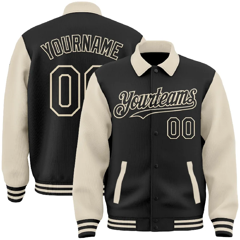 Elegant And Minimal Gender-Free Clothing Limited Time Special Offer Custom Black Cream Bomber Full-Snap Varsity Letterman Two Tone Lapel Collar Byron Jacket