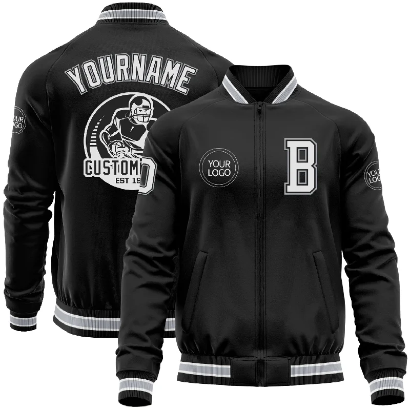 High-Quality Unisex Basics For All Occasions Daring Fashion Promotions Custom Black White-Gray Bomber Varsity Letterman Zipper Jacket