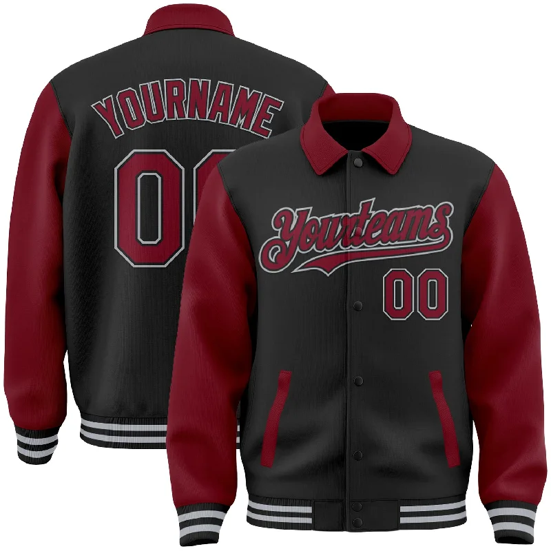 High-Quality Unisex Basics For Everyday Wear Fashion-Forward Offers Custom Black Crimson-Gray Bomber Full-Snap Varsity Letterman Two Tone Lapel Collar Byron Jacket