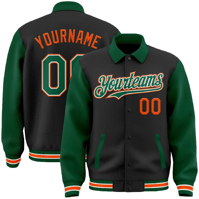 Bold And Trendy Gender-Neutral Outfits Exclusive Discounts Custom Black Kelly Green-Orange Bomber Full-Snap Varsity Letterman Two Tone Lapel Collar Byron Jacket