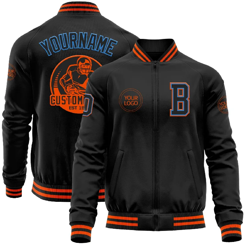 Classic Unisex Fashion Looks Contemporary Casual Deals Custom Black Powder Blue-Orange Bomber Varsity Letterman Zipper Jacket