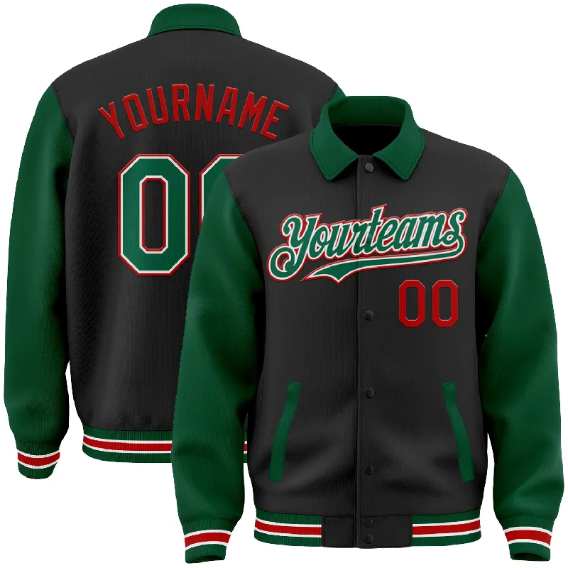 Minimalist Unisex Fashion Essentials Don't Miss Out Custom Black Kelly Green-Red Bomber Full-Snap Varsity Letterman Two Tone Lapel Collar Byron Jacket