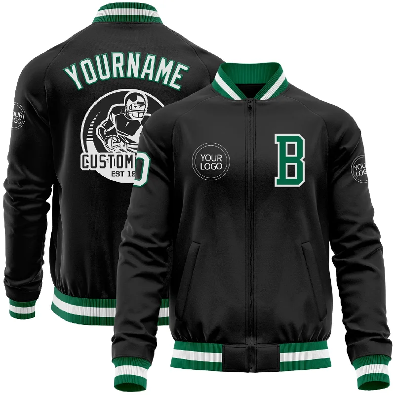 Comfortable And Stylish Unisex Outfits Luxury Casual Deals Custom Black Kelly Green-White Bomber Varsity Letterman Zipper Jacket