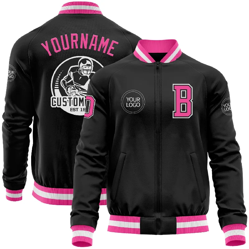 High-Quality Unisex Fashion Basics Fashion Sale Custom Black Pink-White Bomber Varsity Letterman Zipper Jacket