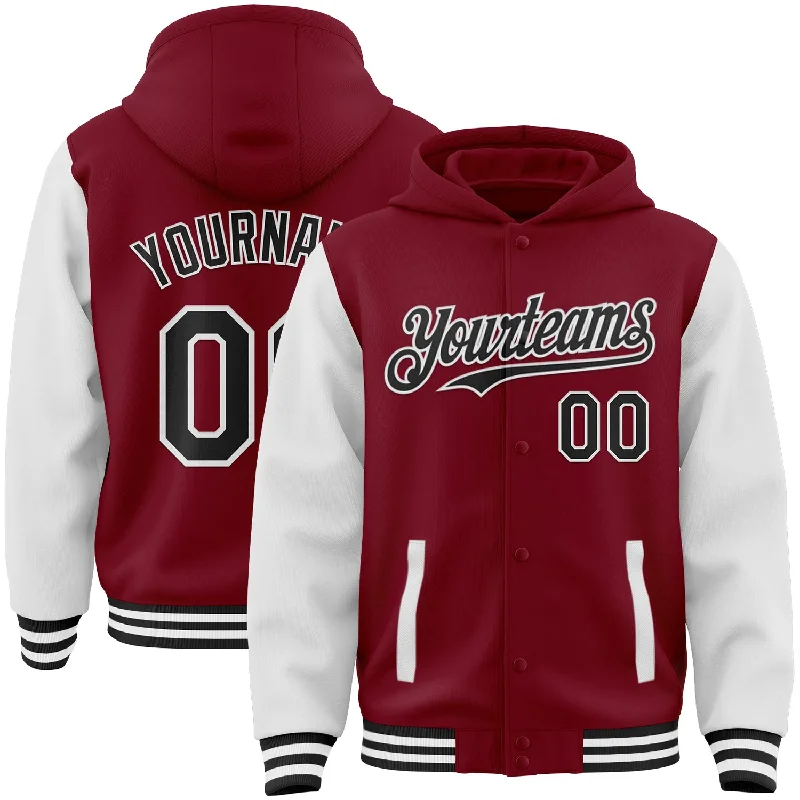 Gender-Neutral Trendy Clothing Styles Find Your Unique Flair Custom Crimson Black-White Bomber Full-Snap Varsity Letterman Two Tone Hoodie Jacket