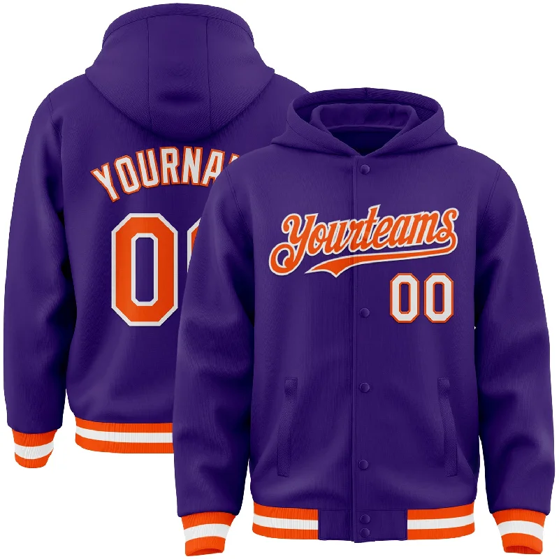 Everyday Wear For Men And Women Comfort Meets Fashion Custom Purple Orange-White Bomber Full-Snap Varsity Letterman Hoodie Jacket